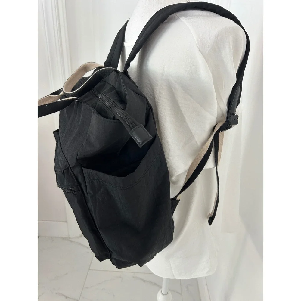 Black Nylon Convertible Backpack Tote Bag Gold Hardware Daily Commuter